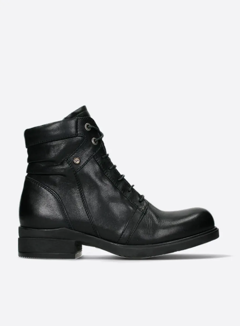 Wolky Center XW - zwart leer<DAMES Veterlaarzen|Biker Boots
