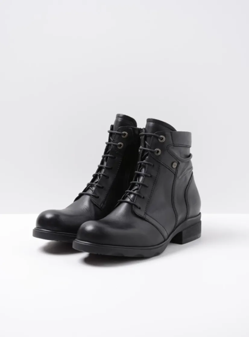 Wolky Center XW - zwart leer<DAMES Veterlaarzen|Biker Boots