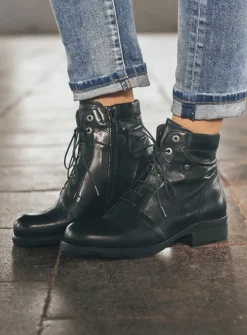 Wolky Center XW - zwart leer<DAMES Veterlaarzen|Biker Boots