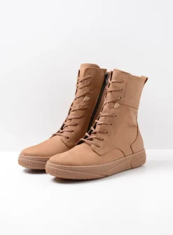 Wolky Check - cognac nubuck<DAMES Hoge Veterschoenen|Veterlaarzen