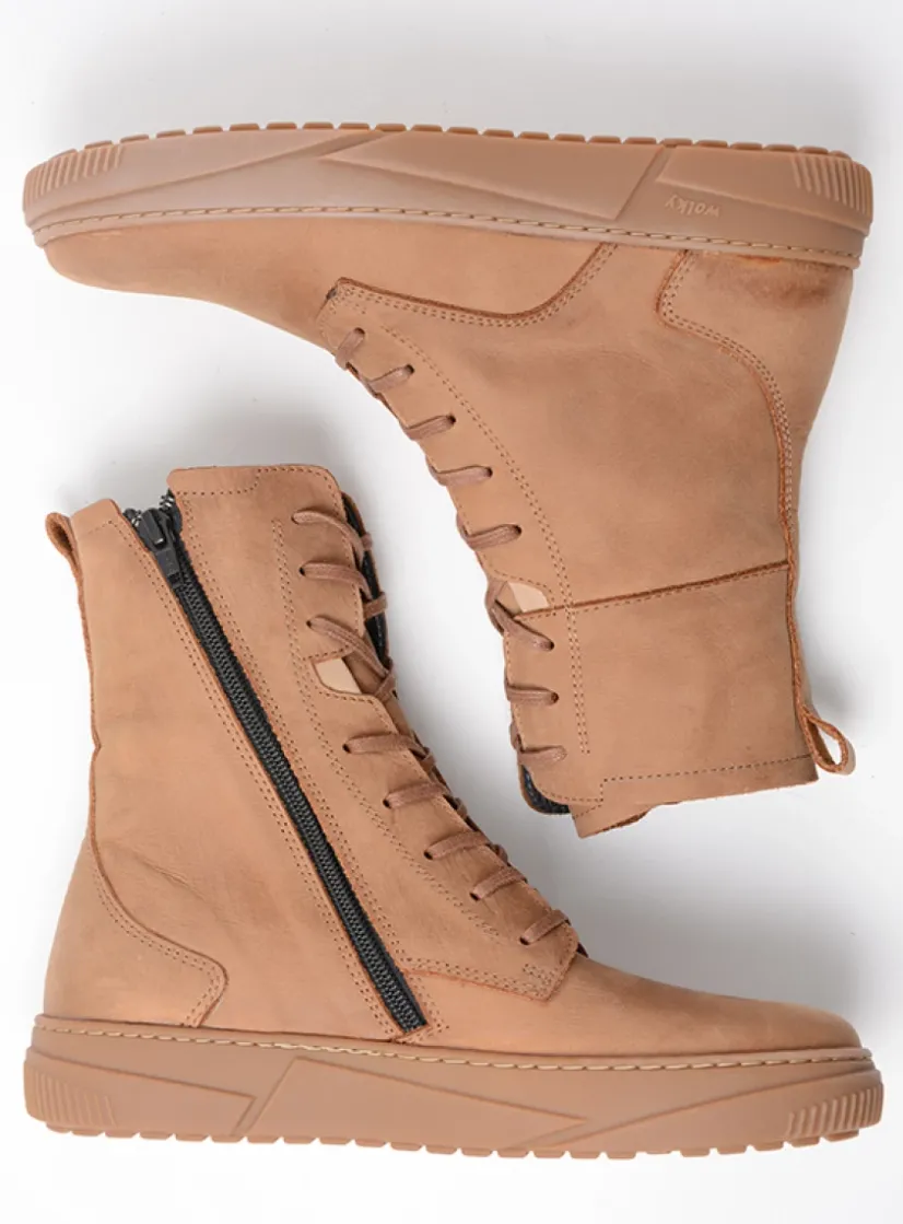 Wolky Check - cognac nubuck<DAMES Hoge Veterschoenen|Veterlaarzen