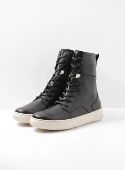 Wolky Check - zwart leer<DAMES Hoge Veterschoenen|Veterlaarzen