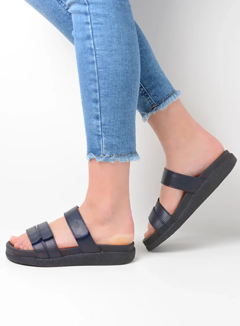 Wolky Cirrus - donkerblauw leer<DAMES Slippers