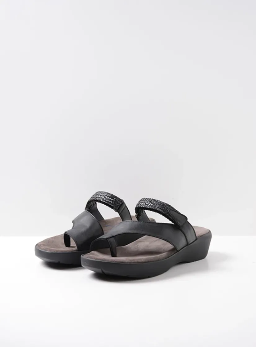 Wolky Collins - zwart leer<DAMES Slippers