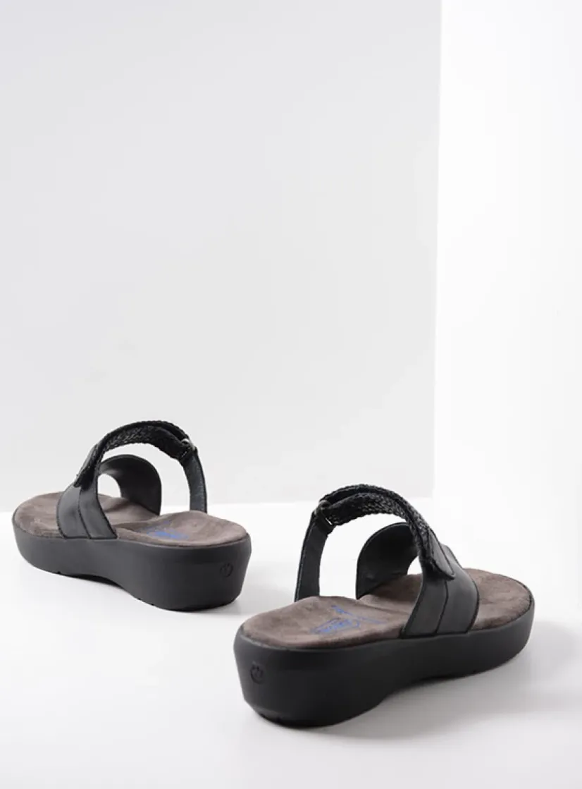 Wolky Collins - zwart leer<DAMES Slippers