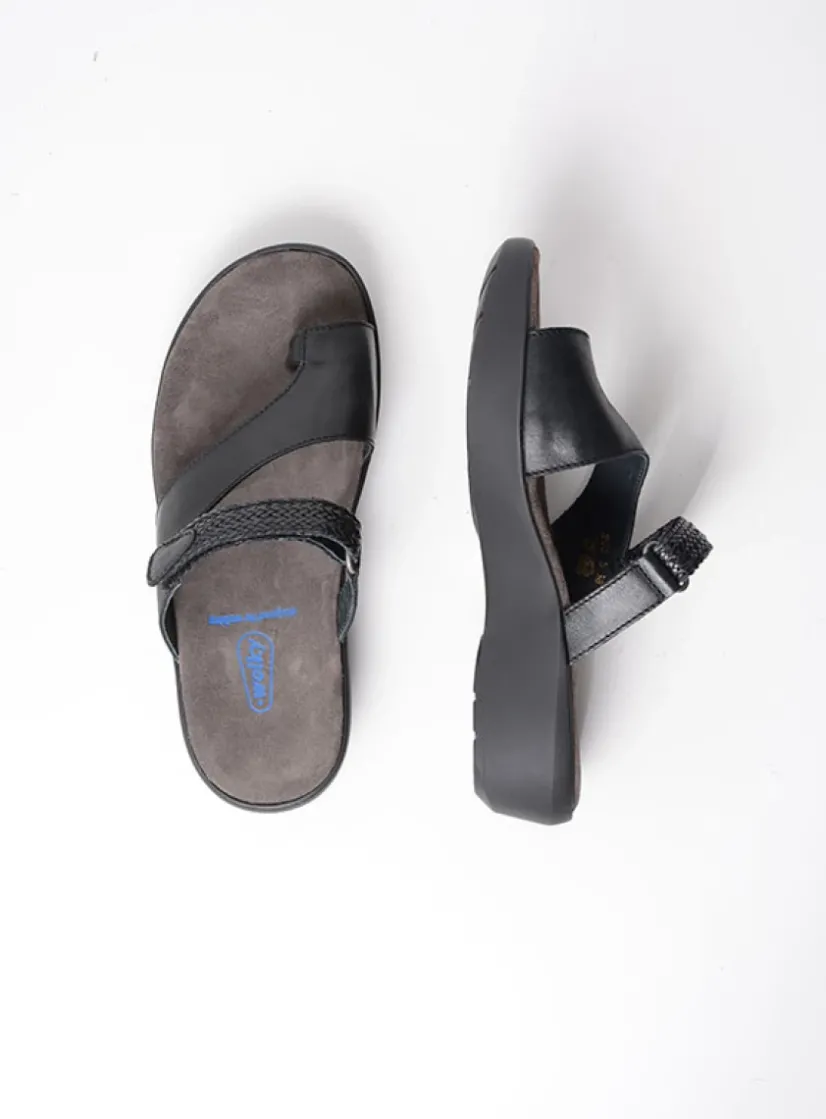 Wolky Collins - zwart leer<DAMES Slippers