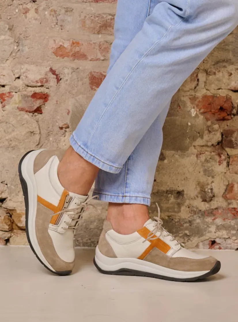 Wolky Comrie - beige/safari combi leer<DAMES Lage Veterschoenen|Wandelschoenen