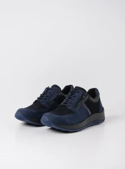 Wolky Comrie - blauw combi leer<DAMES Lage Veterschoenen|Wandelschoenen