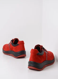 Wolky Comrie - rood combi leer<DAMES Lage Veterschoenen|Wandelschoenen