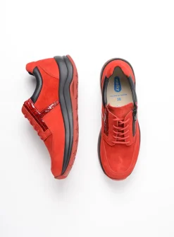 Wolky Comrie - rood combi leer<DAMES Lage Veterschoenen|Wandelschoenen
