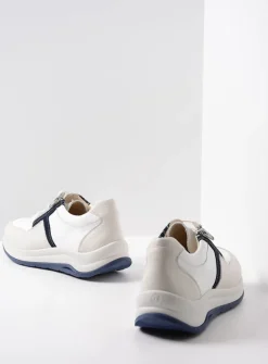 Wolky Comrie - wit/denim combi leer<DAMES Lage Veterschoenen|Wandelschoenen