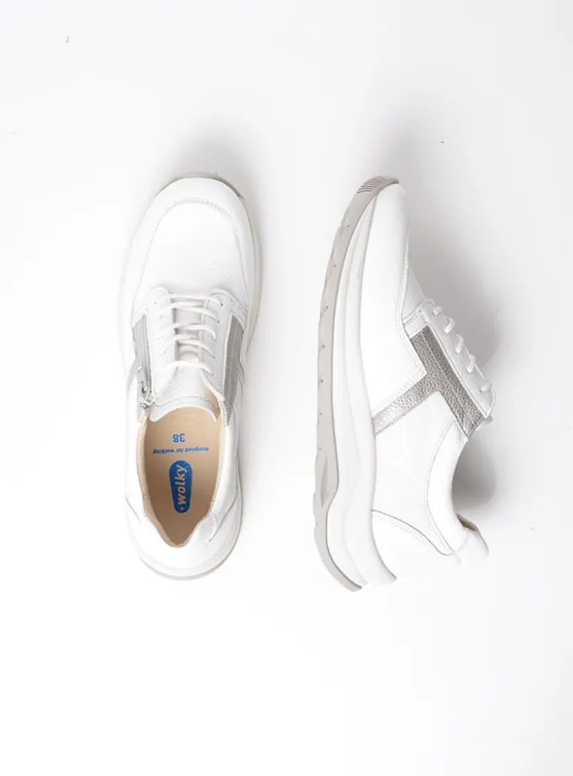 Wolky Comrie - wit/zilver combi leer<DAMES Lage Veterschoenen|Wandelschoenen