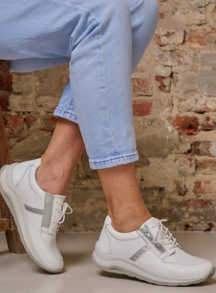 Wolky Comrie - wit/zilver combi leer<DAMES Lage Veterschoenen|Wandelschoenen