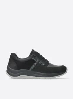 Wolky Comrie - zwart combi leer<DAMES Lage Veterschoenen|Wandelschoenen