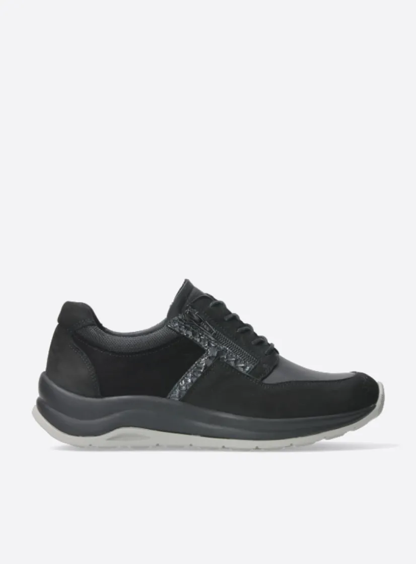 Wolky Comrie - zwart combi leer<DAMES Lage Veterschoenen|Wandelschoenen