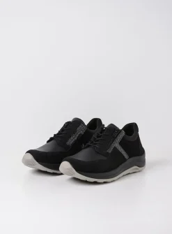 Wolky Comrie - zwart combi leer<DAMES Lage Veterschoenen|Wandelschoenen