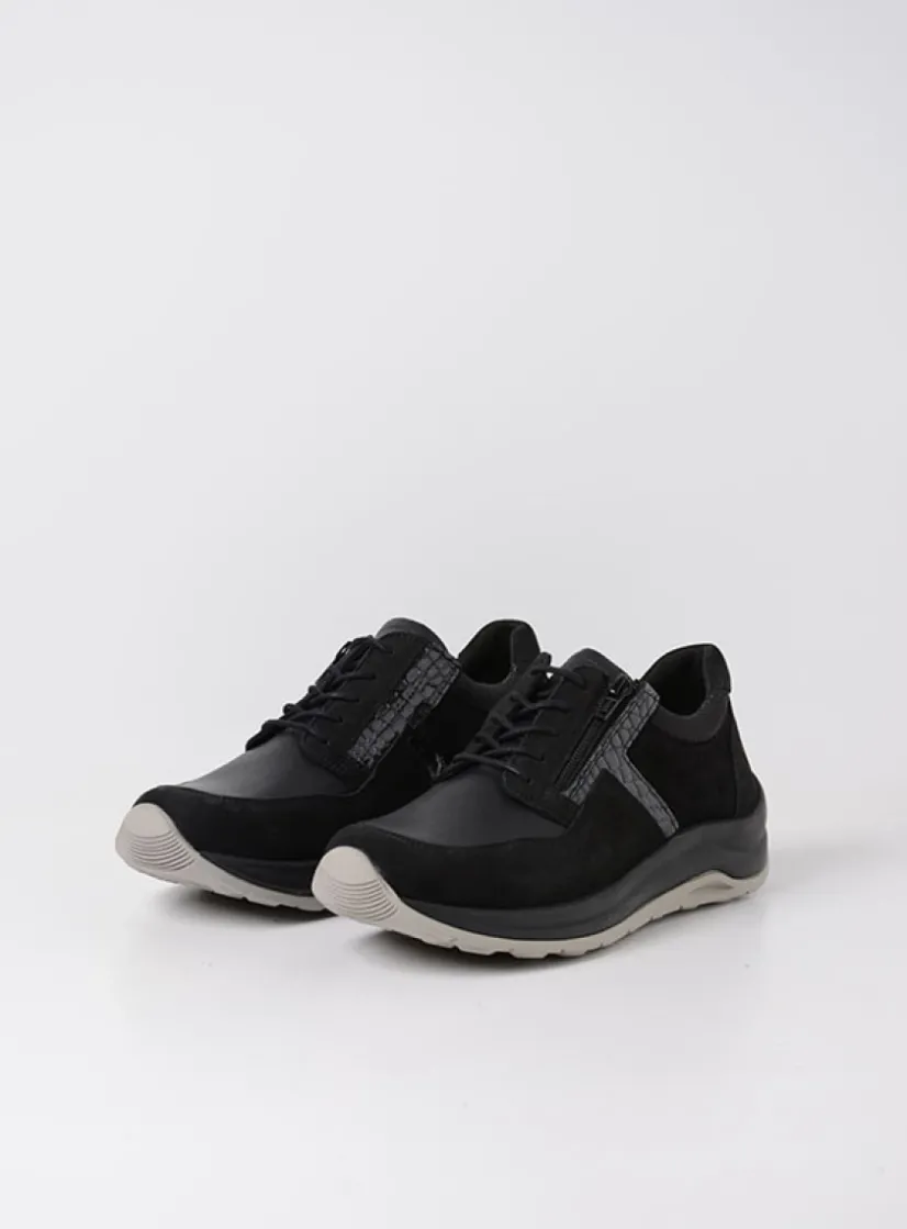 Wolky Comrie - zwart combi leer<DAMES Lage Veterschoenen|Wandelschoenen