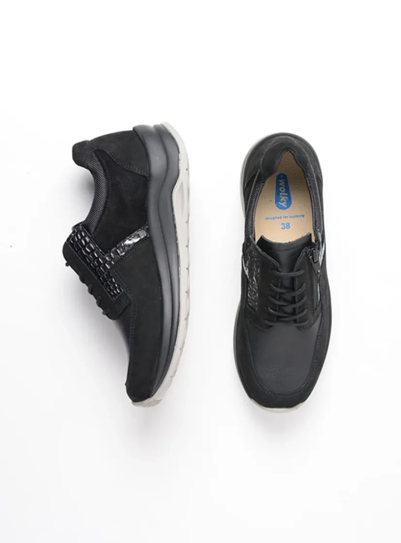 Wolky Comrie - zwart combi leer<DAMES Lage Veterschoenen|Wandelschoenen