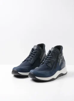 Wolky Crown S2F - blauw stretchleer<DAMES Hoge Veterschoenen|Wandelschoenen