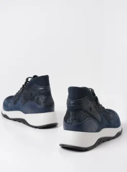 Wolky Crown S2F - blauw stretchleer<DAMES Hoge Veterschoenen|Wandelschoenen