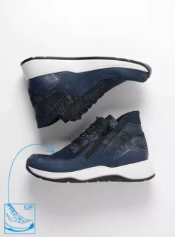 Wolky Crown S2F - blauw stretchleer<DAMES Hoge Veterschoenen|Wandelschoenen
