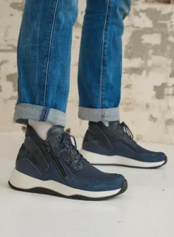 Wolky Crown S2F - blauw stretchleer<DAMES Hoge Veterschoenen|Wandelschoenen