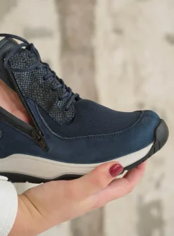 Wolky Crown S2F - blauw stretchleer<DAMES Hoge Veterschoenen|Wandelschoenen