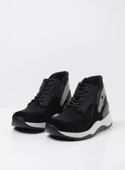 Wolky Crown S2F - zwart stretchleer<DAMES Hoge Veterschoenen|Wandelschoenen