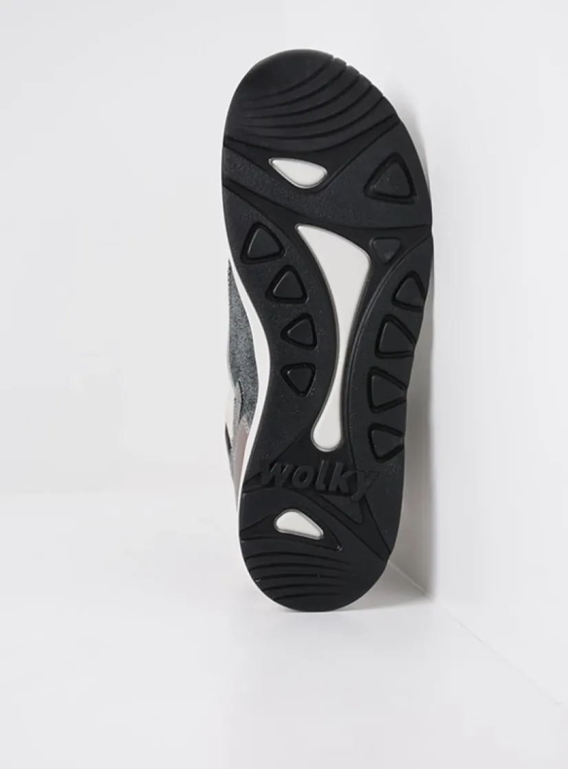 Wolky Crown S2F - zwart/gebroken wit stretchleer<DAMES Hoge Veterschoenen|Wandelschoenen