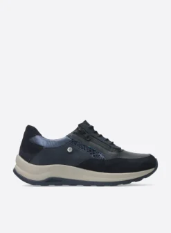 Wolky Cupar - blauw combi leer<DAMES Lage Veterschoenen|Wandelschoenen