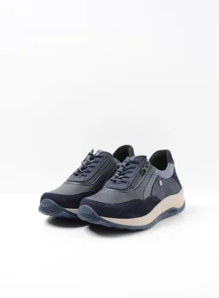 Wolky Cupar - blauw combi leer<DAMES Lage Veterschoenen|Wandelschoenen
