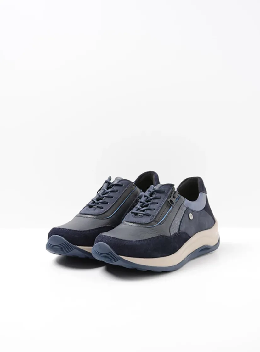Wolky Cupar - blauw combi leer<DAMES Lage Veterschoenen|Wandelschoenen