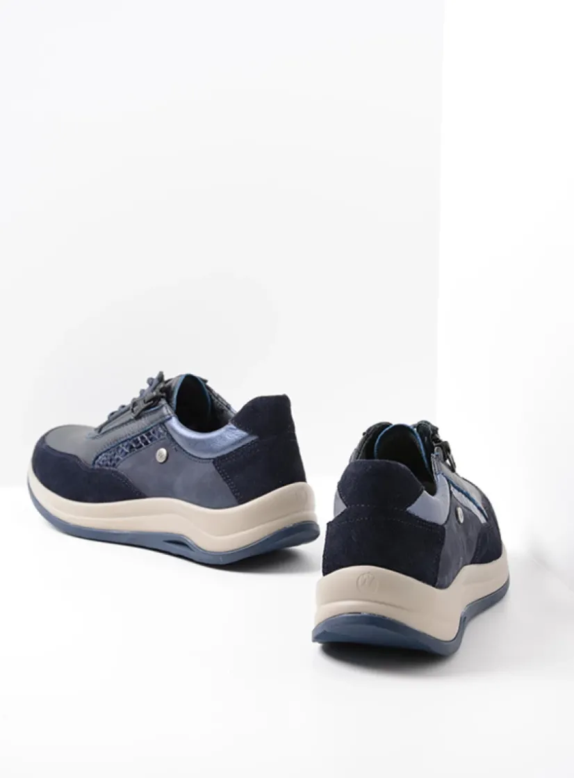 Wolky Cupar - blauw combi leer<DAMES Lage Veterschoenen|Wandelschoenen