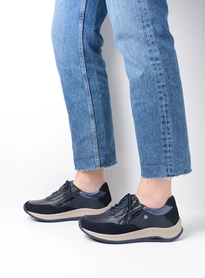 Wolky Cupar - blauw combi leer<DAMES Lage Veterschoenen|Wandelschoenen