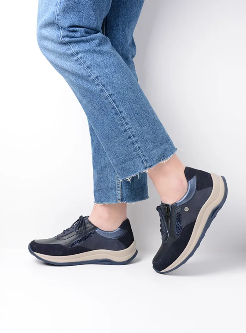 Wolky Cupar - blauw combi leer<DAMES Lage Veterschoenen|Wandelschoenen