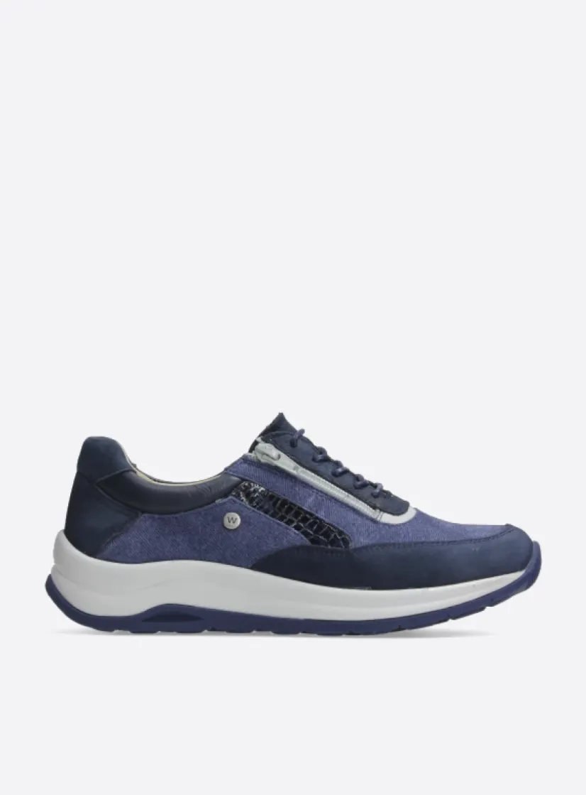 Wolky Cupar - denim combi leer<DAMES Lage Veterschoenen|Wandelschoenen