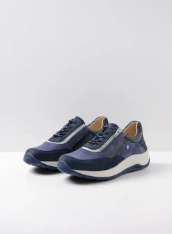 Wolky Cupar - denim combi leer<DAMES Lage Veterschoenen|Wandelschoenen