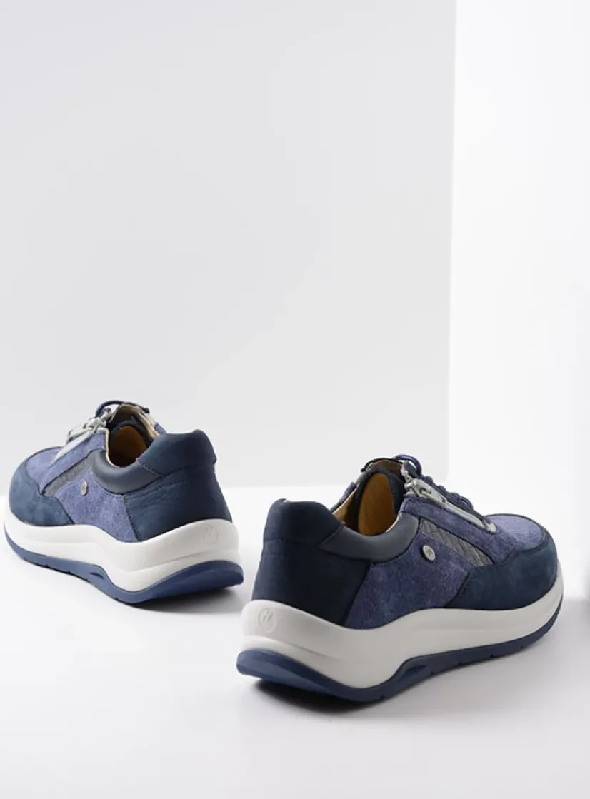 Wolky Cupar - denim combi leer<DAMES Lage Veterschoenen|Wandelschoenen