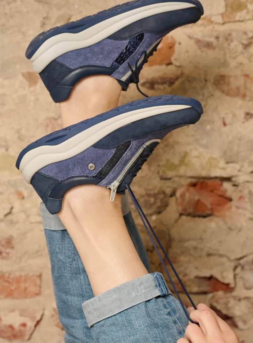 Wolky Cupar - denim combi leer<DAMES Lage Veterschoenen|Wandelschoenen