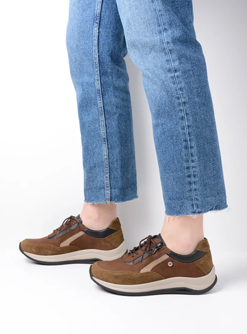 Wolky Cupar - taupe combi leer<DAMES Lage Veterschoenen|Wandelschoenen