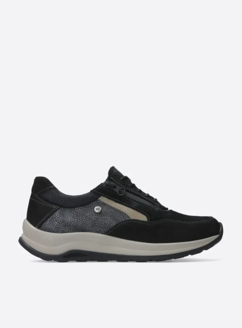 Wolky Cupar - zwart combi leer<DAMES Lage Veterschoenen|Wandelschoenen