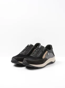 Wolky Cupar - zwart combi leer<DAMES Lage Veterschoenen|Wandelschoenen