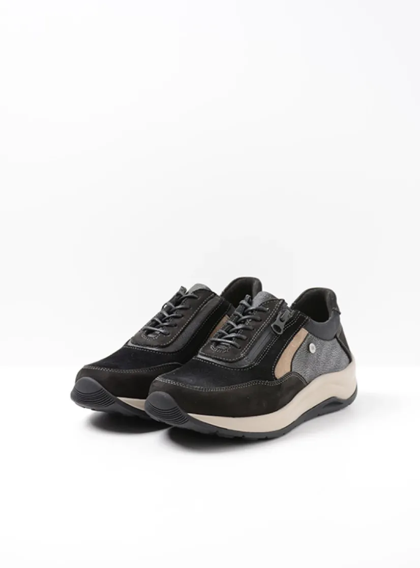Wolky Cupar - zwart combi leer<DAMES Lage Veterschoenen|Wandelschoenen