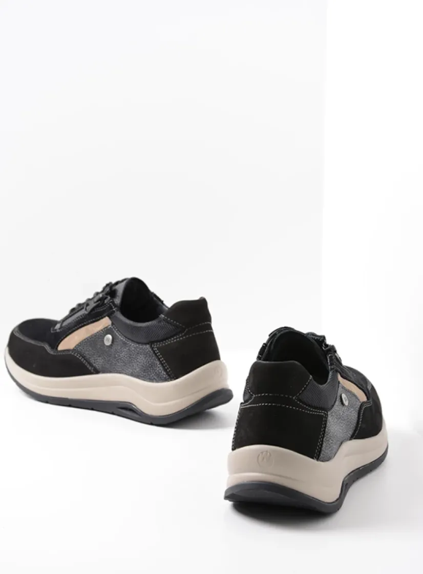 Wolky Cupar - zwart combi leer<DAMES Lage Veterschoenen|Wandelschoenen
