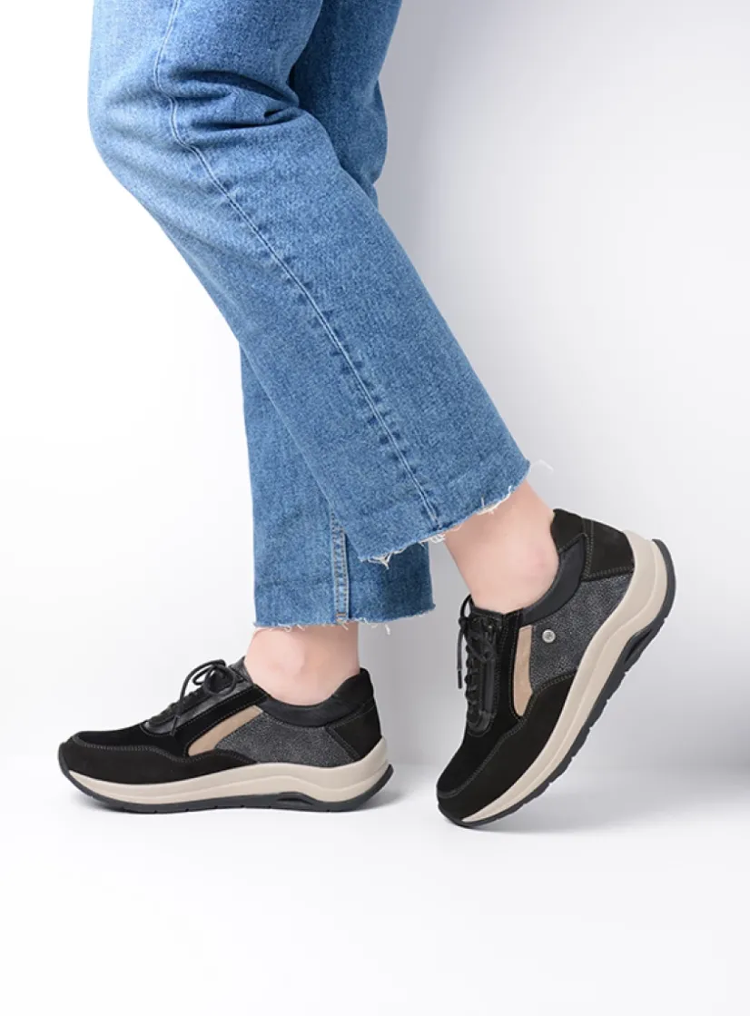 Wolky Cupar - zwart combi leer<DAMES Lage Veterschoenen|Wandelschoenen