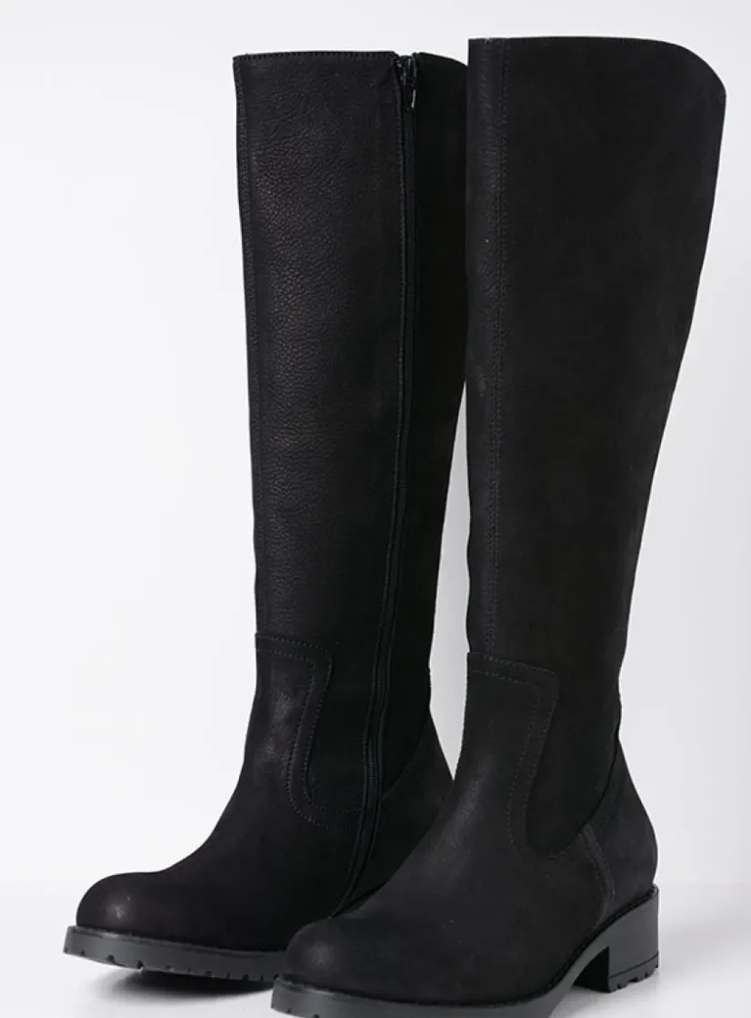 Wolky Curtina F2F - zwart nubuck<DAMES Lange Laarzen|Herfst/Winter
