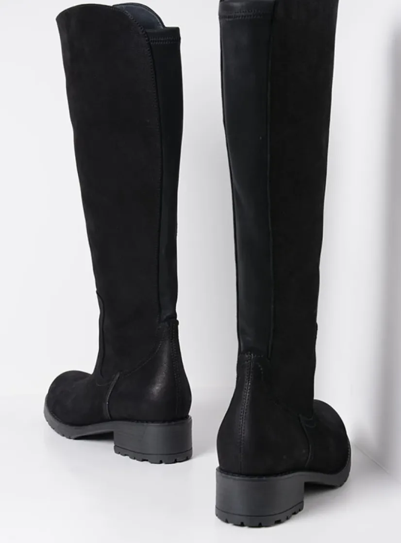 Wolky Curtina F2F - zwart nubuck<DAMES Lange Laarzen|Herfst/Winter