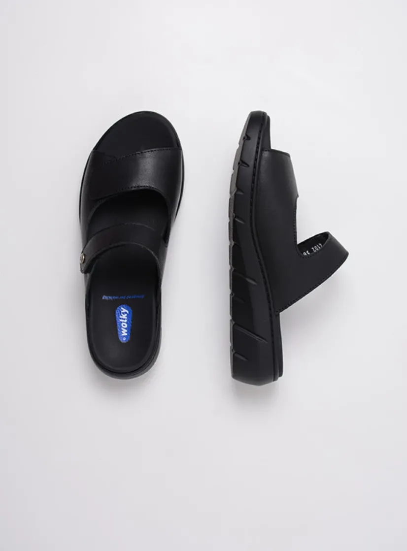 Wolky Cyprus - zwart leer<DAMES Slippers