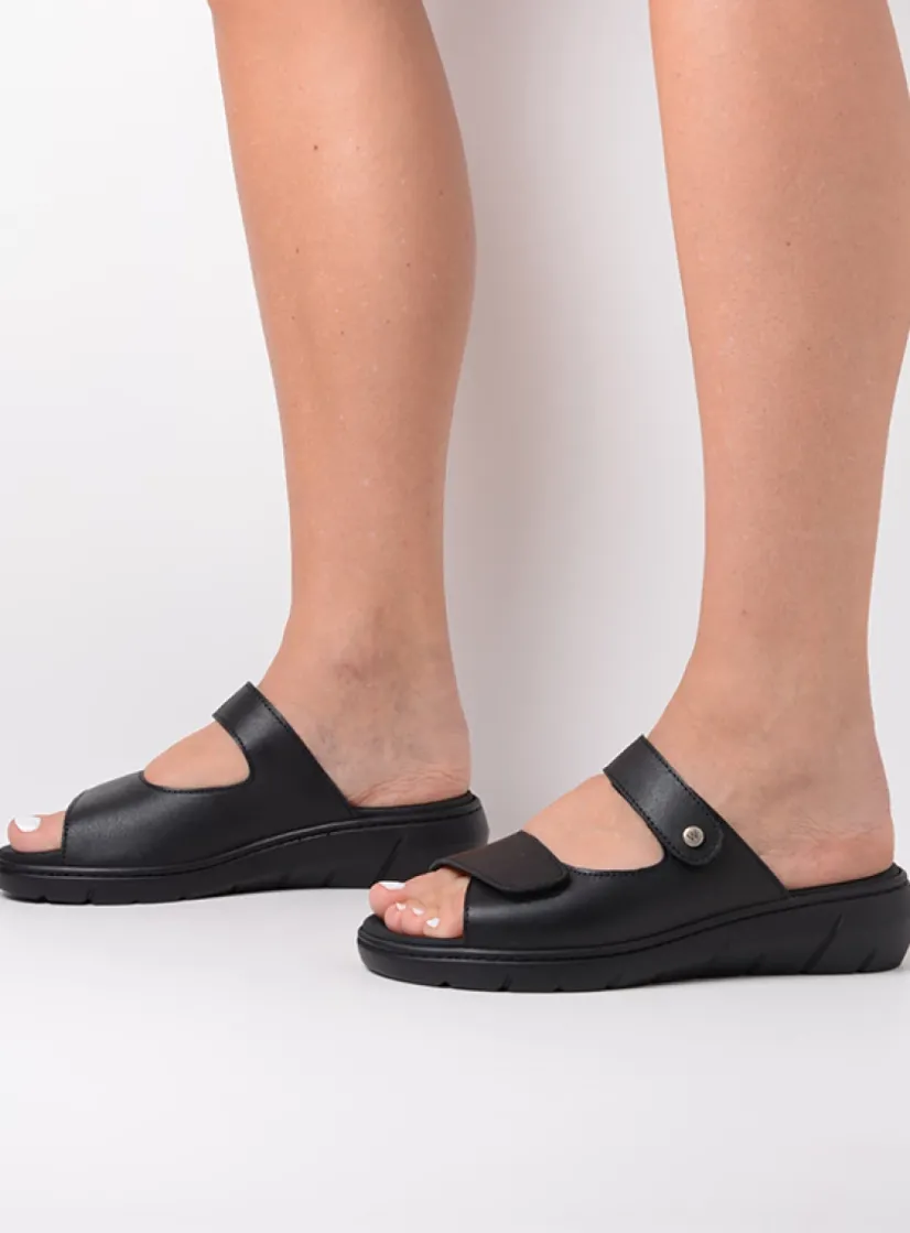 Wolky Cyprus - zwart leer<DAMES Slippers