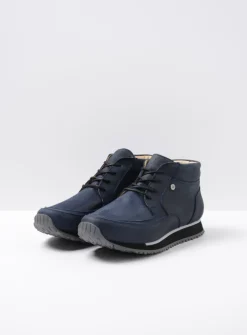 Wolky e-Boot - blauw stretch nubuck<DAMES Hoge Veterschoenen|Wandelschoenen